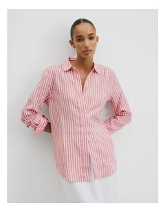 Organically Grown Linen Stripe Shirt in Cayenne