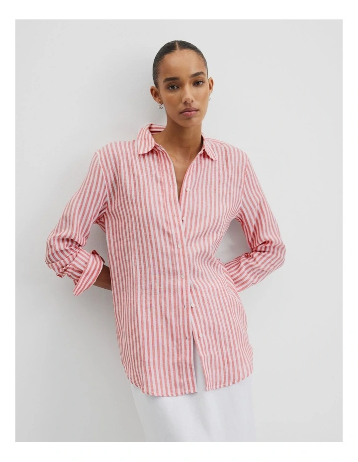 Organically Grown Linen Stripe Shirt in Cayenne image 1