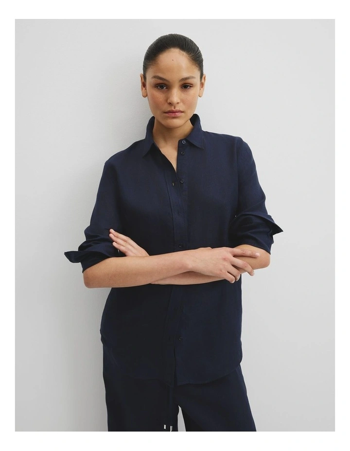 Organically Grown Linen Shirt in Navy image 1