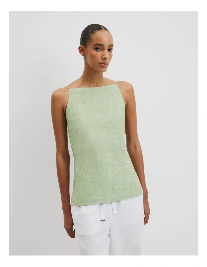 Organically Grown Linen Longline Cami in Kiwi image 1