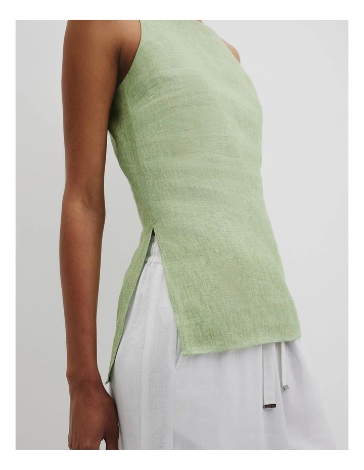 Organically Grown Linen Longline Cami in Kiwi image 2