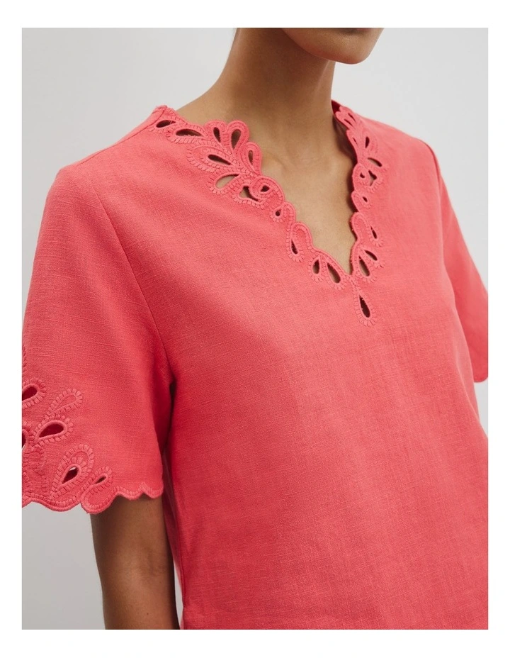 Cutwork Short Sleeve Popover in Cayenne image 2