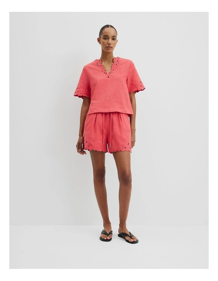 Cutwork Short Sleeve Popover in Cayenne image 3