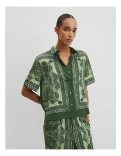 Organically Grown Cotton Short Sleeve Shirt in Fern Scarf Print