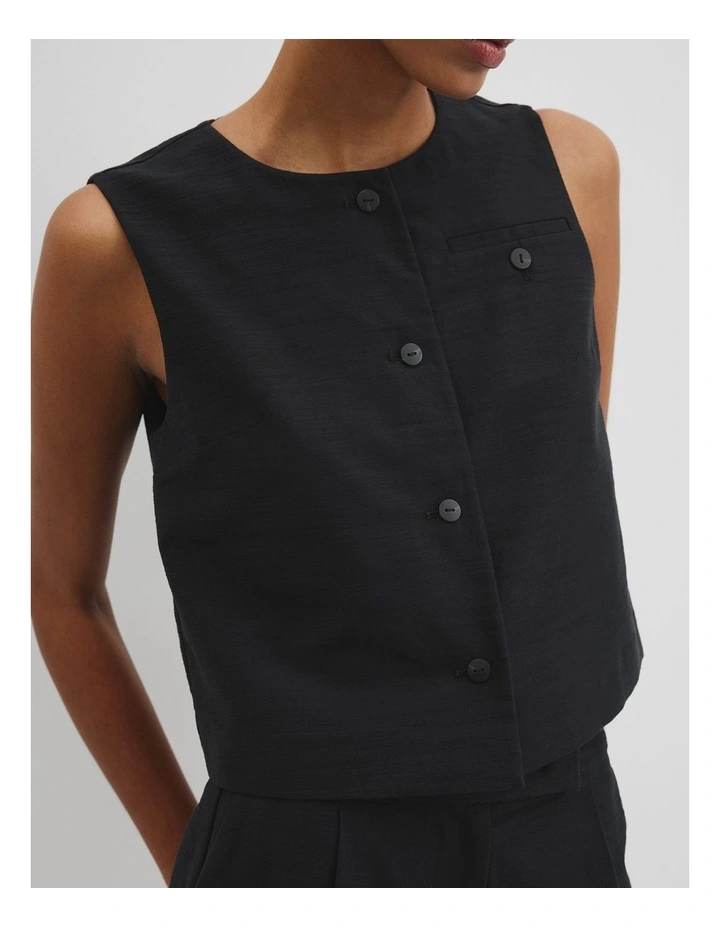 Textured Vest Top in Black image 2