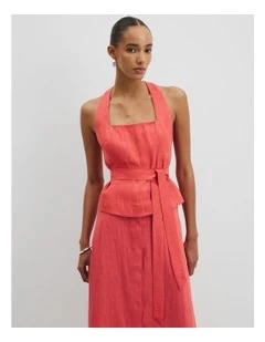 Organically Grown Linen Blend Halter Neck Top in Cayenne