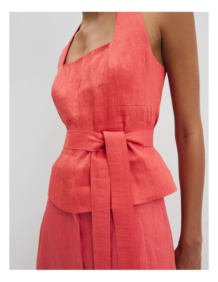 Organically Grown Linen Blend Halter Neck Top in Cayenne image 2