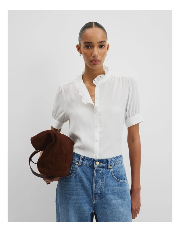 Ruffle Trim Shirt in White image 1