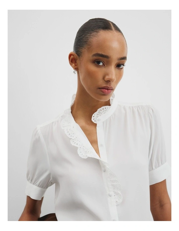 Ruffle Trim Shirt in White image 3