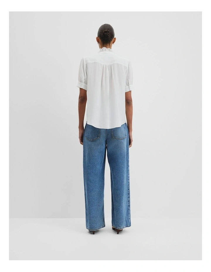 Ruffle Trim Shirt in White image 5