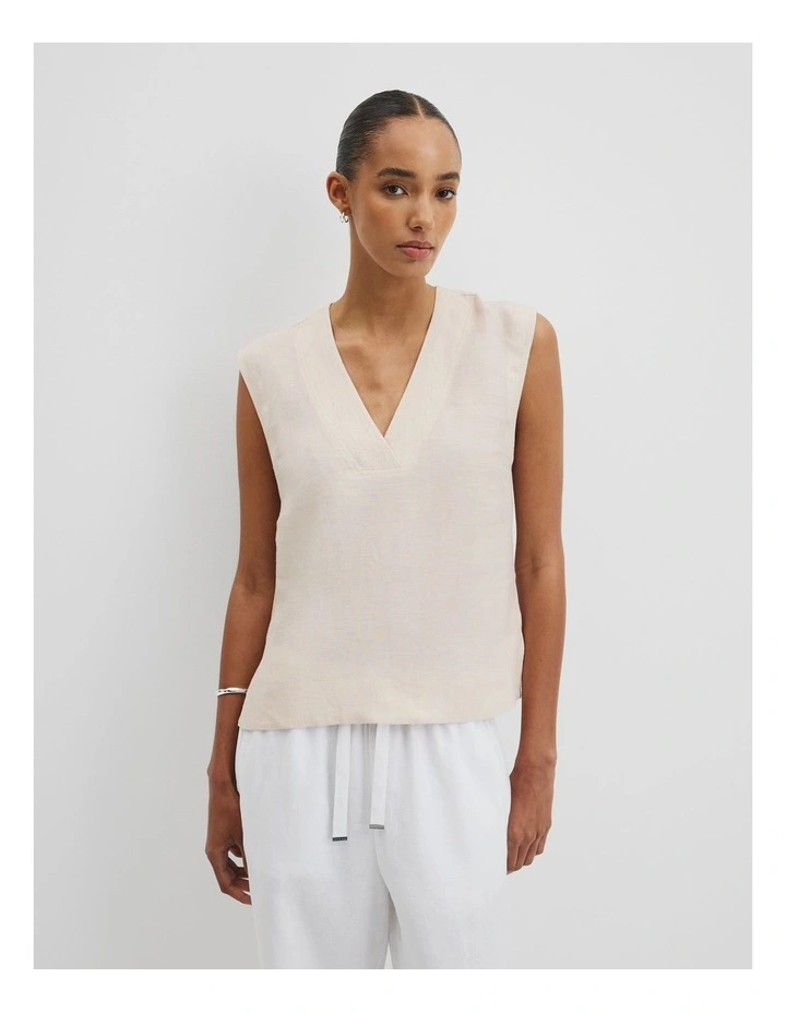 Organically Grown Linen Sleeveless V-Neck Linen Tank in Sand image 1