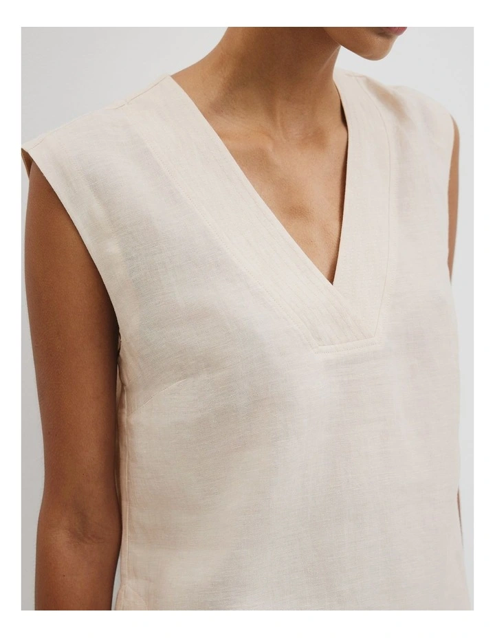 Organically Grown Linen Sleeveless V-Neck Linen Tank in Sand image 2