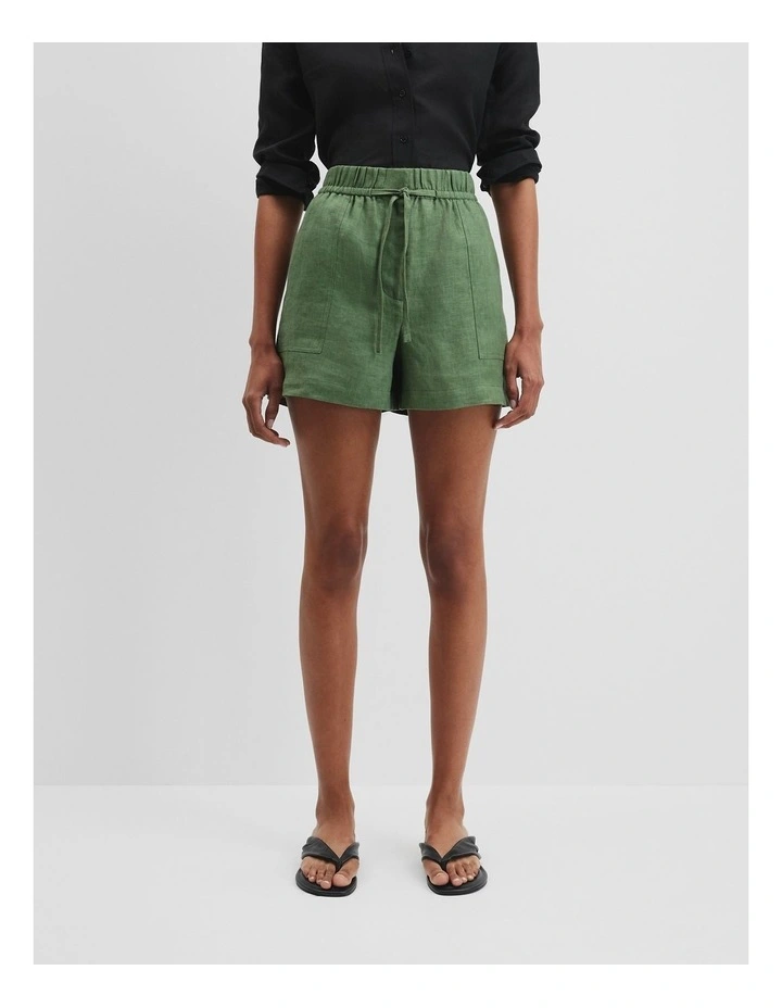 Organically Grown Linen Tie Detail Shorts in Fern image 2