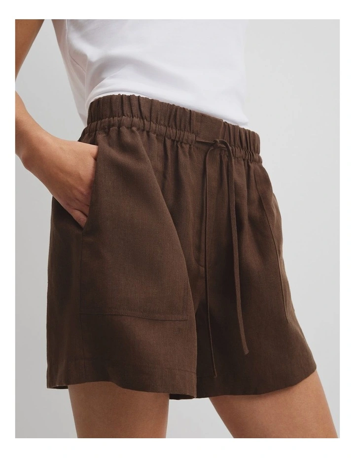 Organically Grown Linen Tie Detail Stripe Short in Cocoa image 3