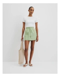 Organically Grown Linen Pull On Linen Skirt in Kiwi