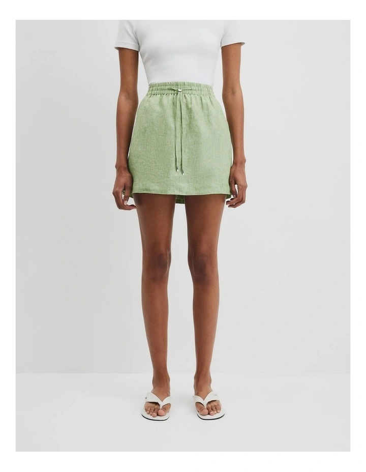 Organically Grown Linen Pull On Linen Skirt in Kiwi image 2
