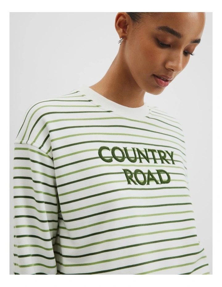 Australian Cotton Stripe Cr Sweat in Green Multi Stripe image 2