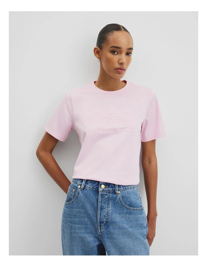 Australian Cotton Heritage Embroidered T-shirt in Floss Pink image 1