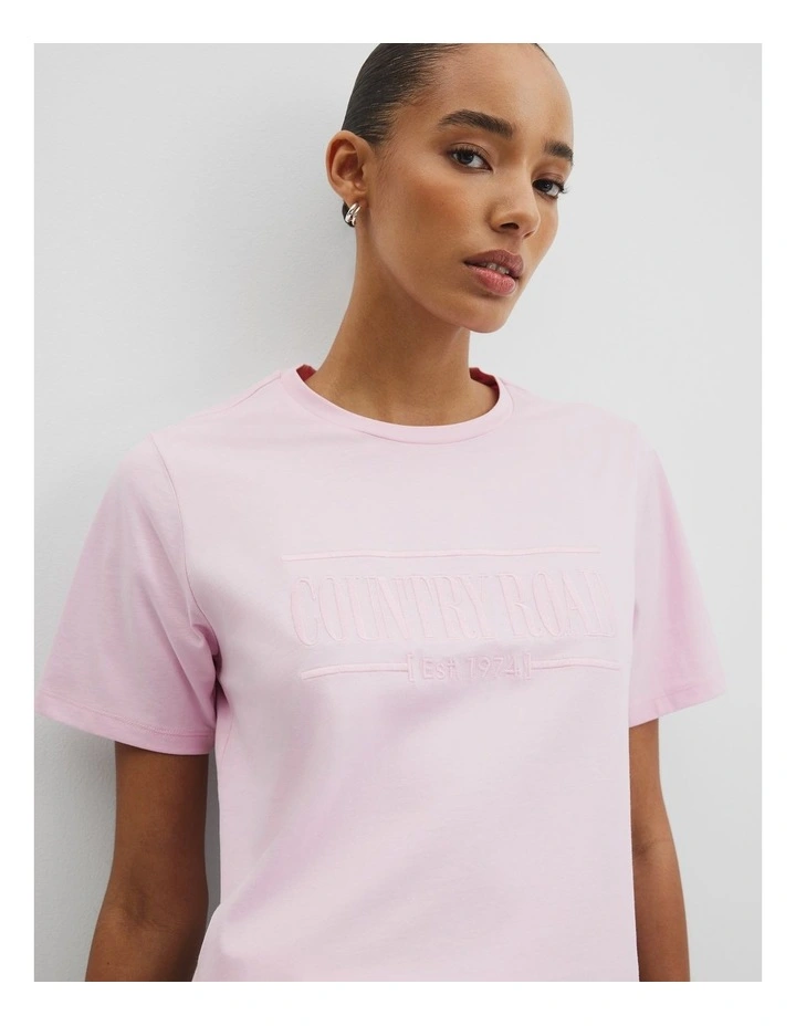 Australian Cotton Heritage Embroidered T-shirt in Floss Pink image 2