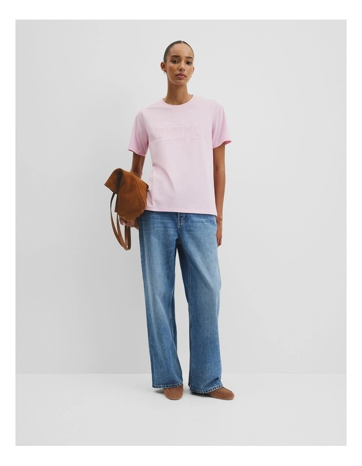Australian Cotton Heritage Embroidered T-shirt in Floss Pink image 3