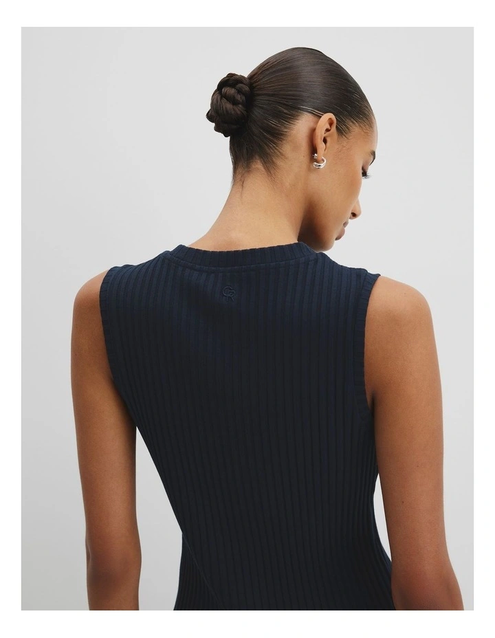 High Neck Rib Tank in Navy image 2