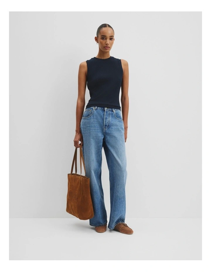 High Neck Rib Tank in Navy image 3