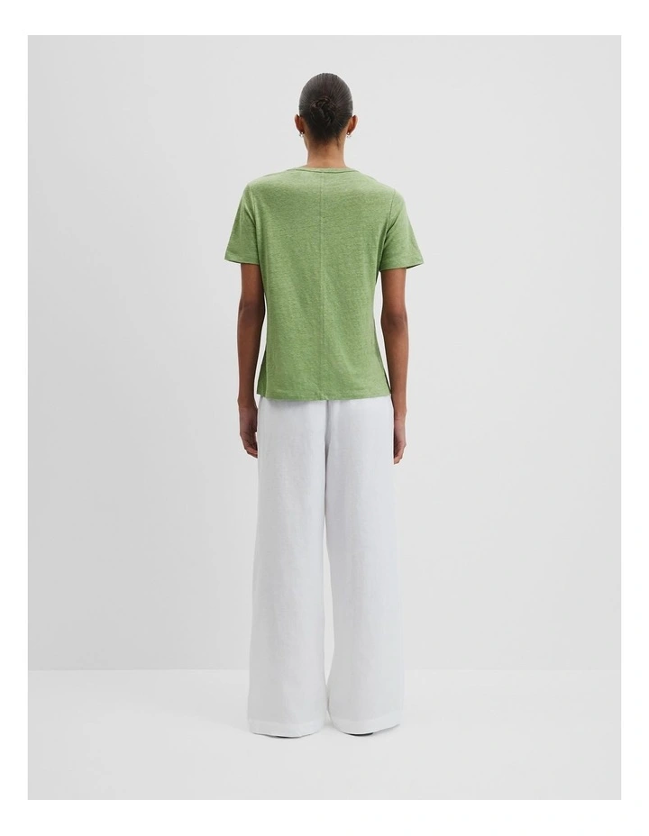 Linen Scoop Neck T-shirt in Kiwi image 4