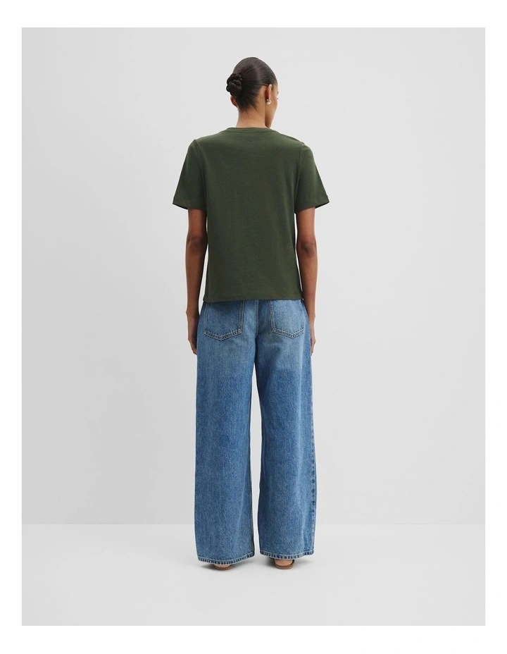 Australian Good Earth Cotton Short Sleeve V-neck T-shirt in Dark Fern image 4