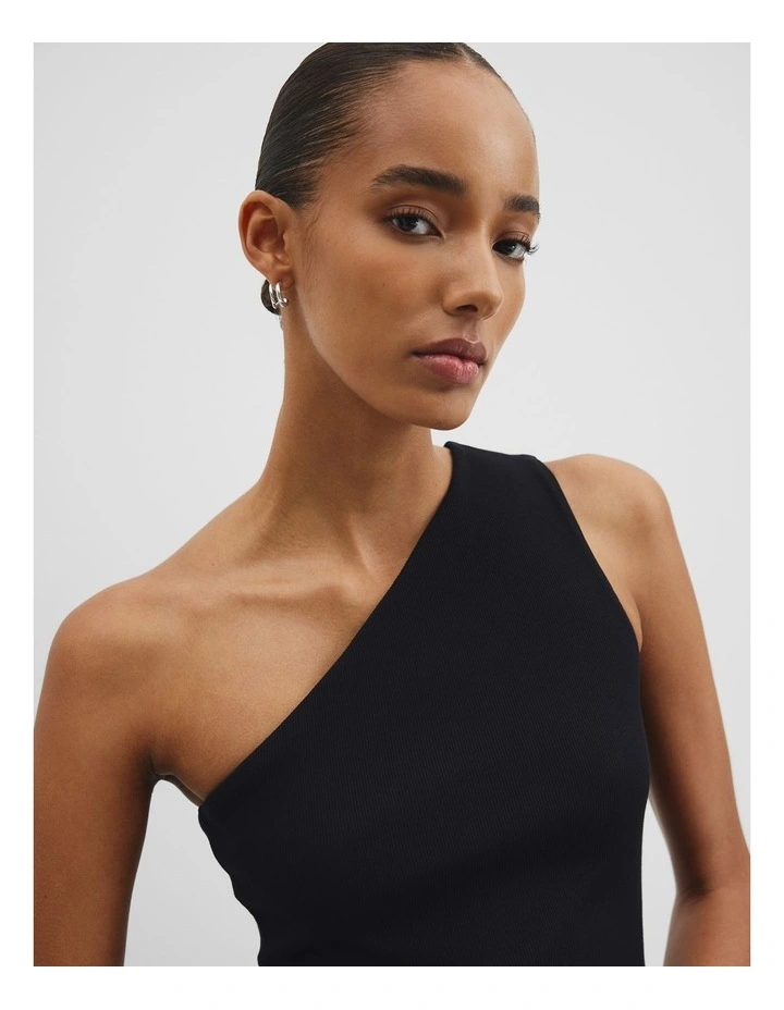 One Shoulder Tank in Black image 2