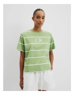 Australian Cotton Logo T-shirt in Kiwi Stripe