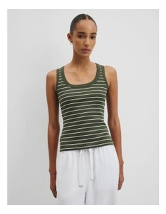 Australian Cotton Scoop Rib Tank in Fern Stripe