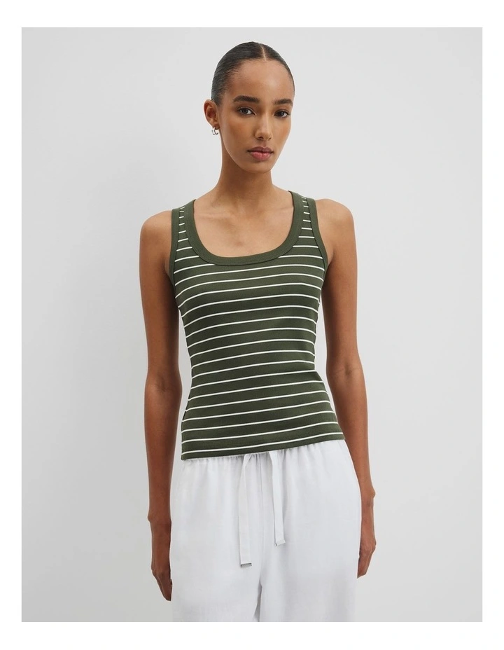 Australian Cotton Scoop Rib Tank in Fern Stripe image 1