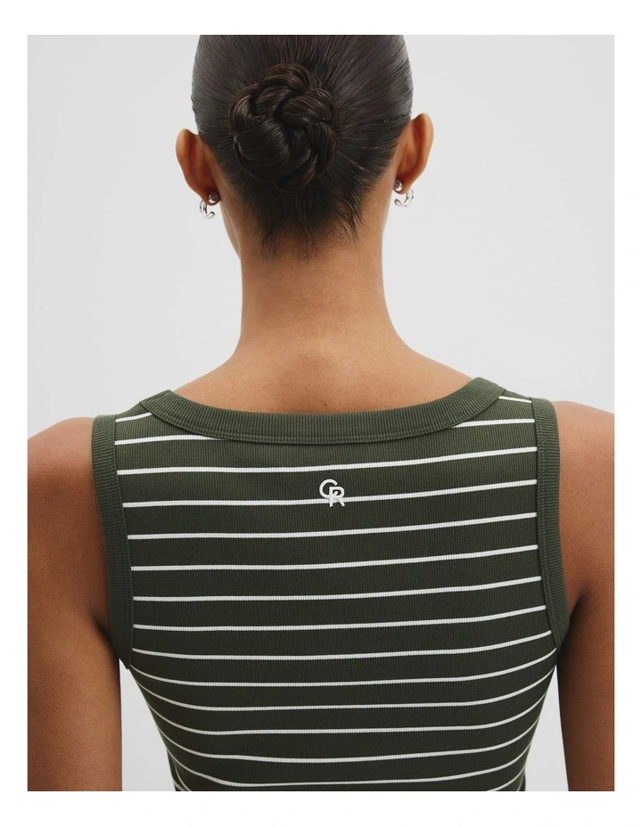 Australian Cotton Scoop Rib Tank in Fern Stripe image 3