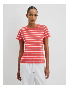 Australian Good Earth Cotton Slub T-shirt in Cayenne Stripe