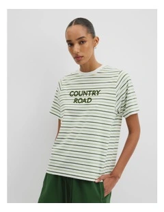 Australian Cotton T-shirt in Green Multi Stripe