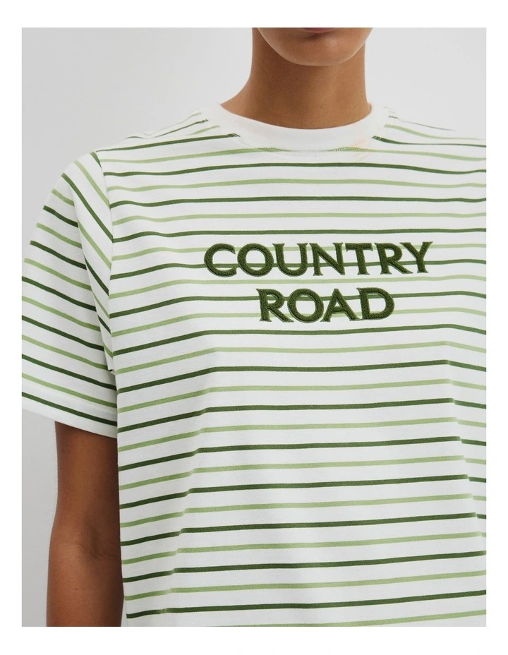 Australian Cotton T-shirt in Green Multi Stripe image 2