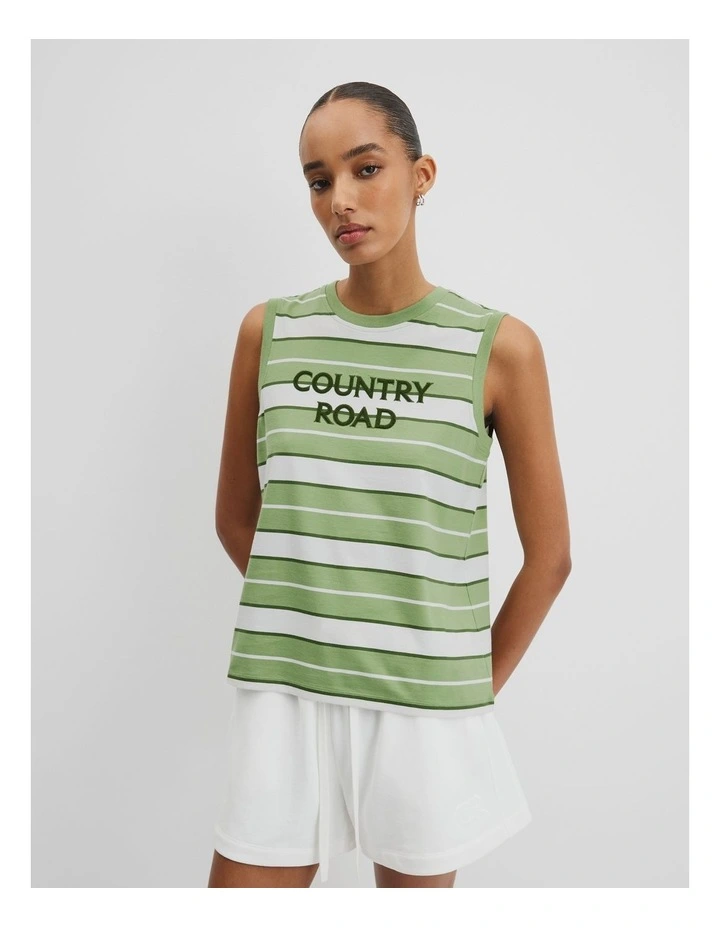 Australian Cotton Tank in Kiwi Multi Stripe image 3