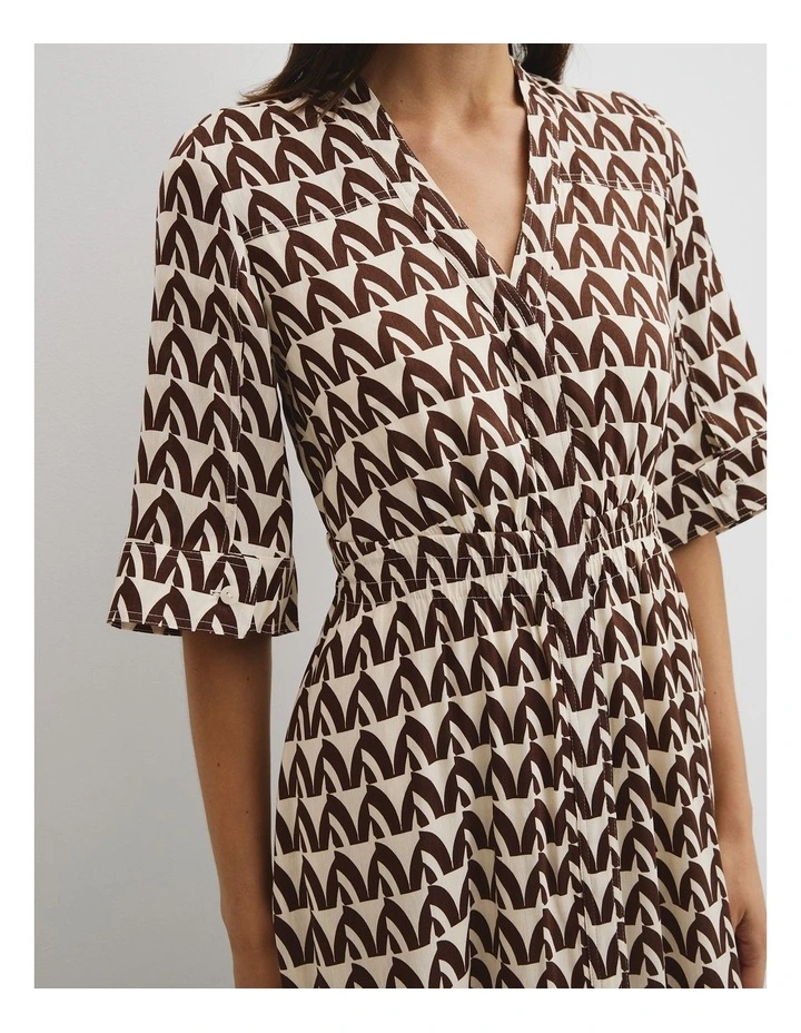 Print Elastic Detail Dress in Antique White Bat image 2