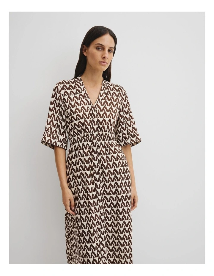 Print Elastic Detail Dress in Antique White Bat image 3