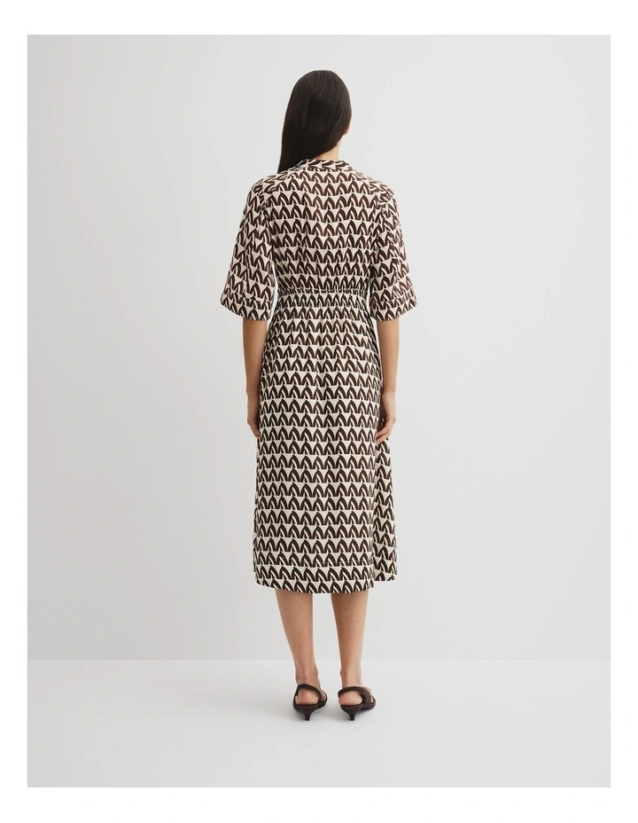 Print Elastic Detail Dress in Antique White Bat image 4