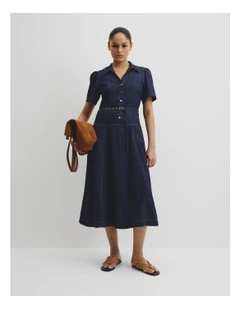 Half Placket Denim Dress in Indigo Rinse