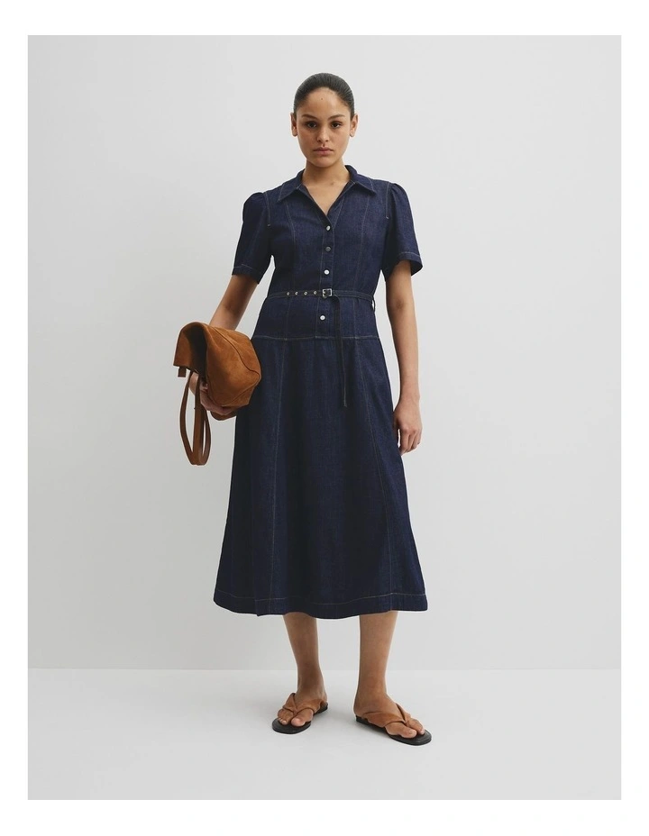 Half Placket Denim Dress in Indigo Rinse image 1