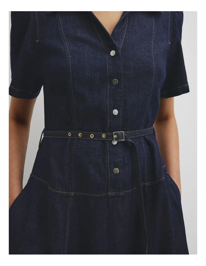 Half Placket Denim Dress in Indigo Rinse image 3