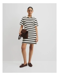 Australian Cotton Polo T-shirt Dress in Black Stripe