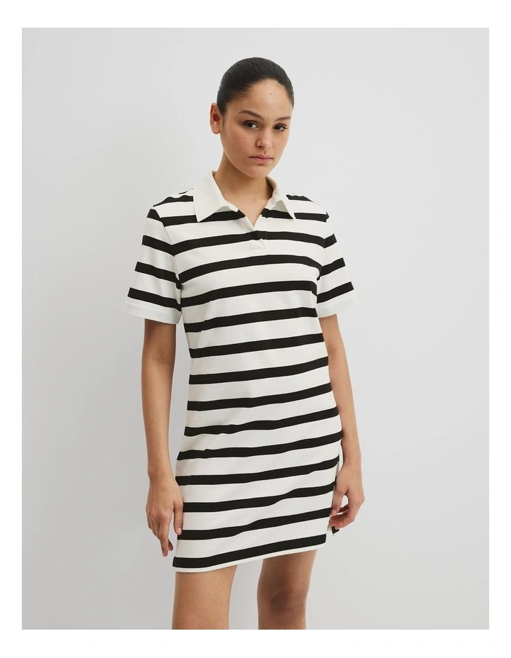Australian Cotton Polo T-shirt Dress in Black Stripe image 2