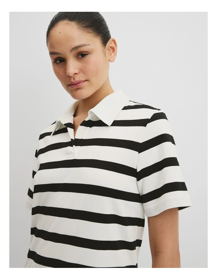 Australian Cotton Polo T-shirt Dress in Black Stripe image 3