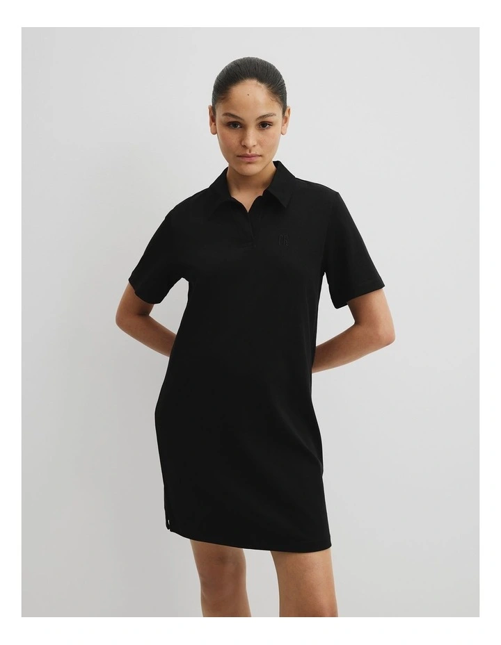 Australian Cotton Jersey Polo Dress in Black image 1