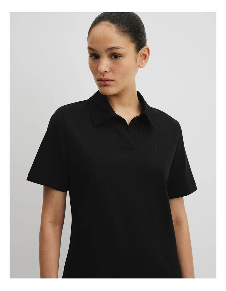 Australian Cotton Jersey Polo Dress in Black image 2