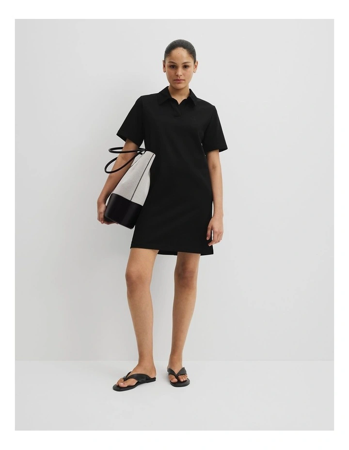 Australian Cotton Jersey Polo Dress in Black image 3