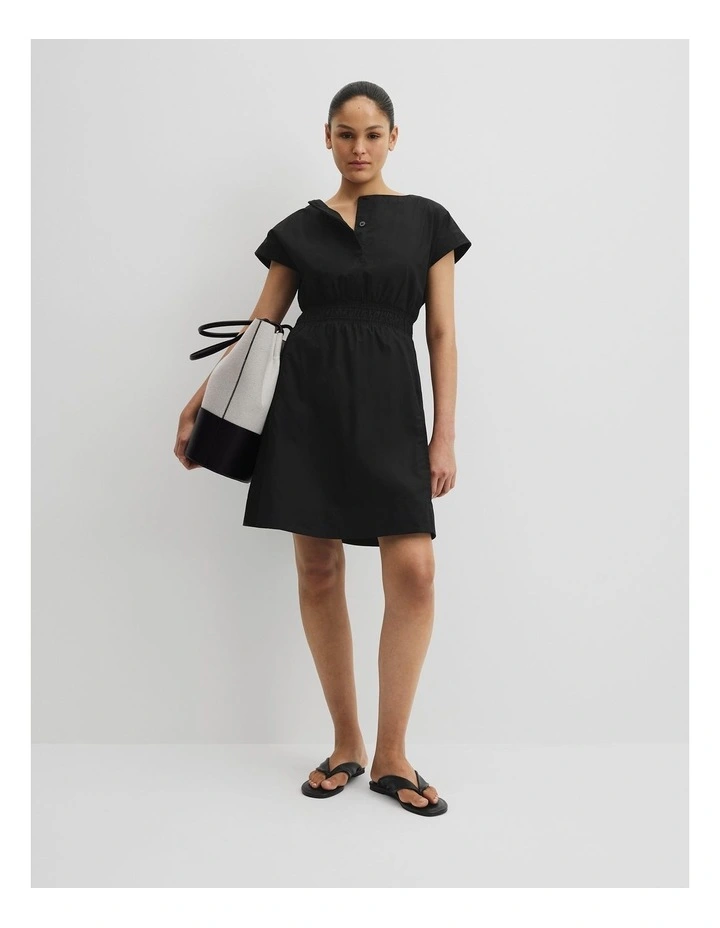 Australian Cotton Shirred Waist Mini Dress in Black image 1
